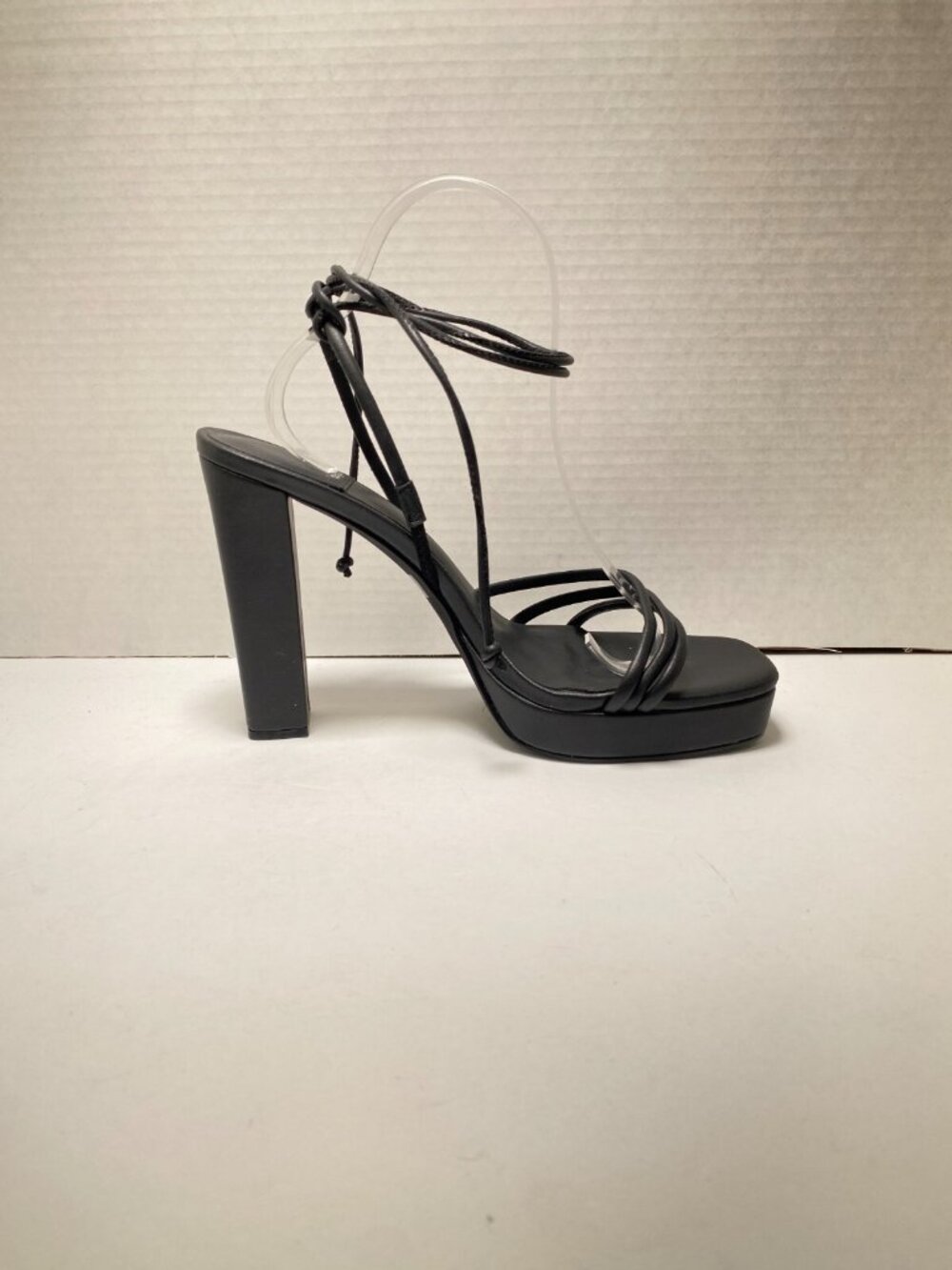JEFFREY CAMPBELL WOMEN'S SQUARE TOE BLACK STRAP LACE UP HIGH HEEL PRESECCO 9.5